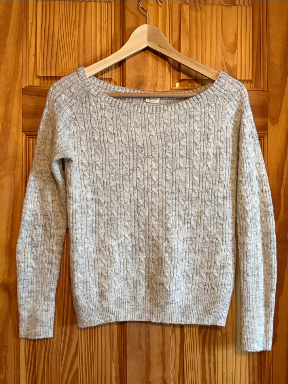 John Galt Boatneck Women's Light Gray Cable-Knit Crewneck Sweater